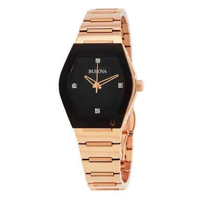 Pre-owned Bulova Gemini Quartz Diamond Black Dial Ladies Watch 97p158