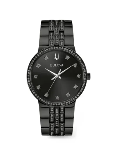 Bulova Gemmed Crystal-embellished Stainless-steel 40mm Watch In Black