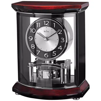 Bulova Gentry 10 1/2" High Wood And Glass  Mantel Clock