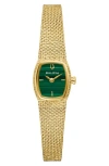 Bulova Goddess Of Time Malachite Mesh Strap Tonneau Watch, 17mm In Gold