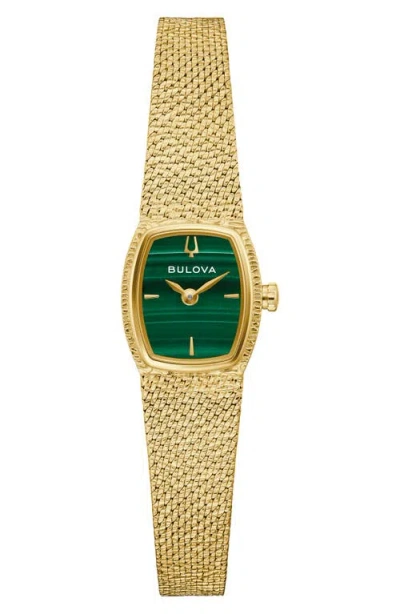 Bulova Goddess Of Time Malachite Mesh Strap Tonneau Watch, 17mm In Gold