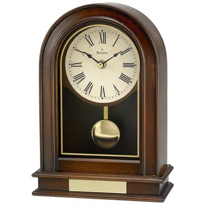 Bulova Hardwick 10" High Walnut Finish Arch Top Mantel Table Clock