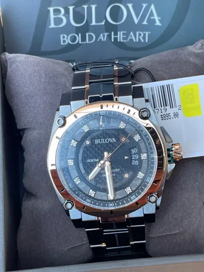 Pre-owned Bulova High Precisionist Quartz Icon Grey Diamond Black Dial Rose Gold Watch