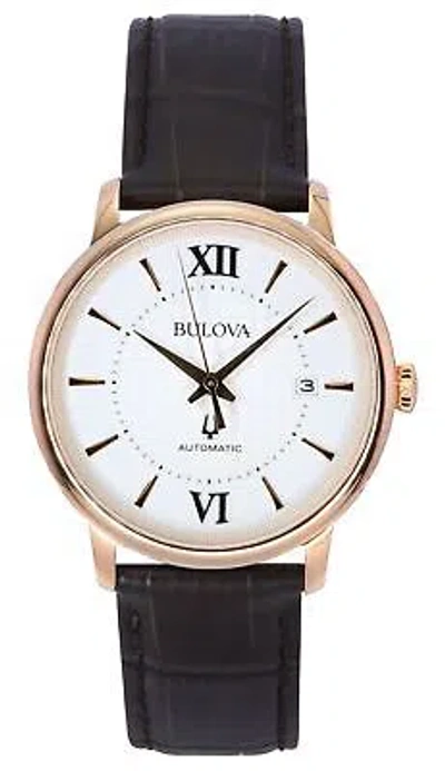 Pre-owned Bulova Hudson Brown Leather Strap Silver Dial Automatic 97b225 30m Mens Watch