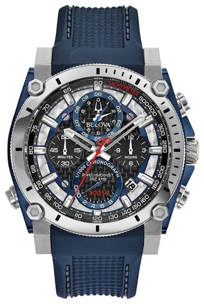 Pre-owned Bulova Icon Collection Quartz Chronograph Men's Blue Strap Watch 47 Mm 98b315