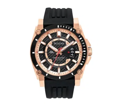 Pre-owned Bulova Icon Collection Quartz Men's Black Silicon Calendar Watch 47mm 98b152