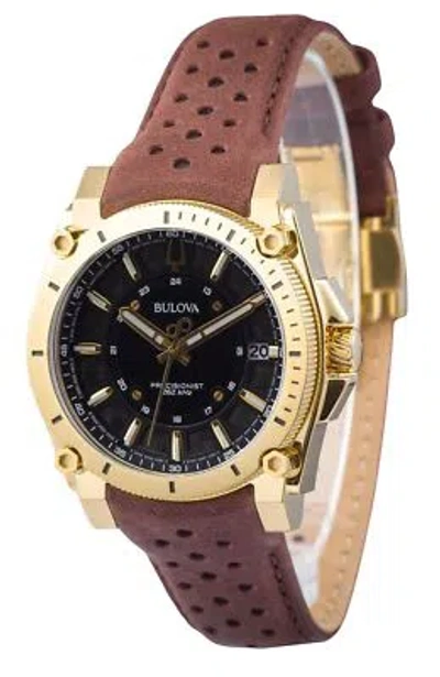 Pre-owned Bulova Icon Precisionist Leather Strap Black Dial Quartz 97b216 100m Mens Watch