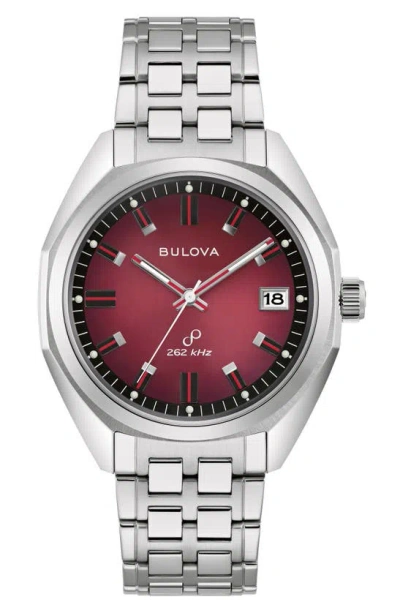 Bulova Men's Classic Jet Star Stainless Steel Bracelet Watch 40mm In Red/silver
