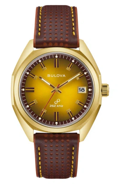 Bulova Men's Classic Jet Star Brown Leather Strap Watch 40mm In Brown / Gold / Gold Tone