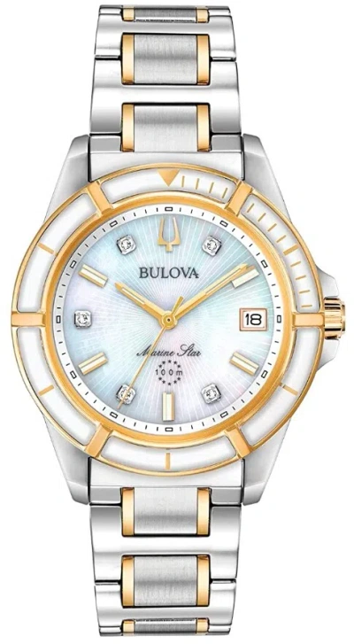 Pre-owned Bulova Ladie's Marine Star Two-tone Stainless Steel Diamond Accent Watch -