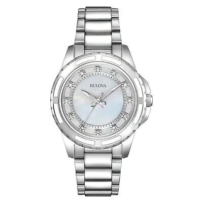 Pre-owned Bulova Ladies' Classic Diamond Dial Stainless Steel 3-hand Quartz Watch, Whit...