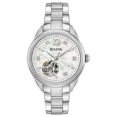 Pre-owned Bulova Ladies' Sutton Stainless Steel 3-hand Automatic Open Aperture And Whit...