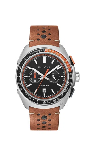 Bulova Leather Racer Chronograph Mens Watch In Brown