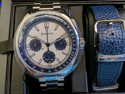 Pre-owned Bulova Lunar Pilot Chronograph Men's Watch Sapphire With Bonus Strap 98k112