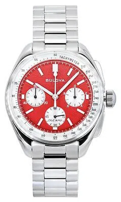 Pre-owned Bulova Lunar Pilot Chronograph Tachymeter Red Dial Quartz 96k115 50m Mens Watch
