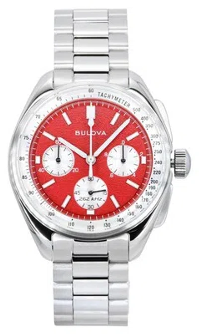 Pre-owned Bulova Lunar Pilot Chronograph Tachymeter Red Dial Quartz 96k115 50m Mens Watch