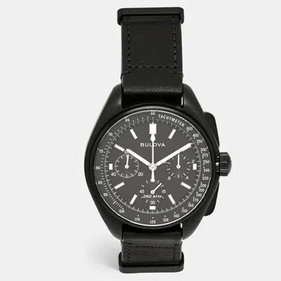 Pre-owned Bulova Lunar Pilot Dark Side Special Edition 98a186 Black Dial Ion Plated Stainless Steel Leather Men's Wri