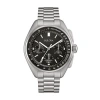 Bulova Lunar Pilot Mens Chronograph Silver Tone Stainless Steel Bracelet Watch 96b258 In Black