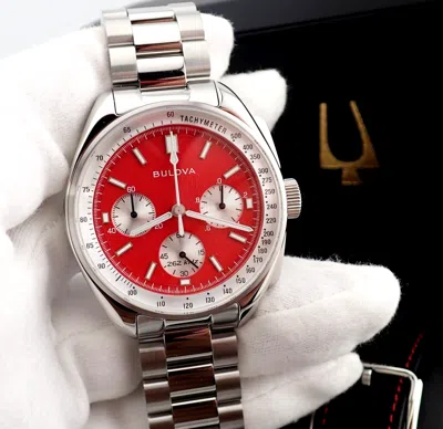 Pre-owned Bulova Lunar Pilot Se "blood Moon" Chronograph Watch Set 96k115 R23-94