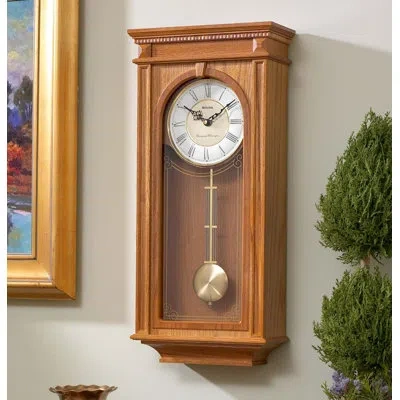 Bulova Manorcourt Pendulum Wall Clock In Golden Oak Finish