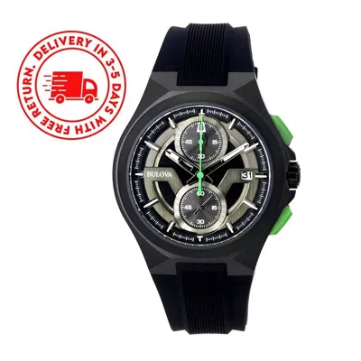 Pre-owned Bulova Maquina Chronograph Black Dial Silicone Strap Quartz 98b381 Mens Watch