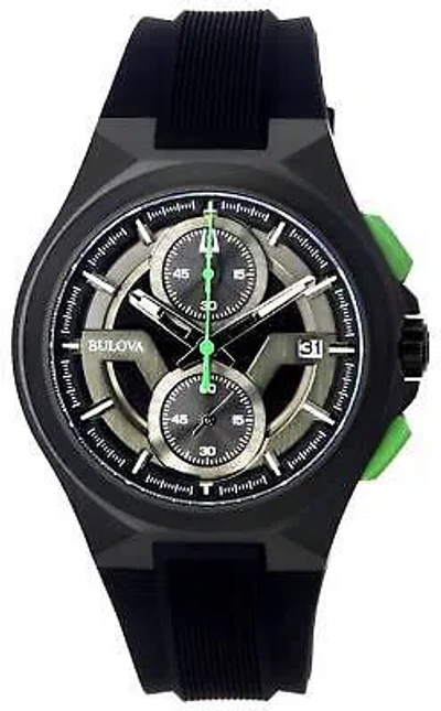 Pre-owned Bulova Maquina Chronograph Black Dial Silicone Strap Quartz 98b381 Mens Watch