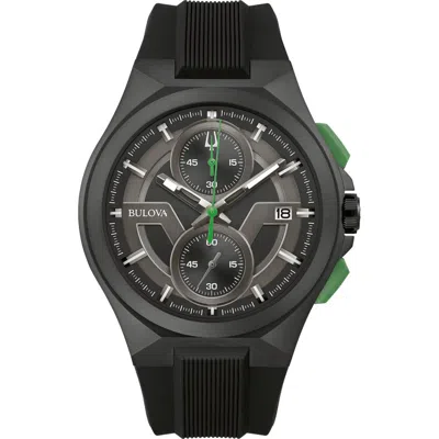 Bulova Maquina Chronograph Silicone Strap Watch, 46mm In Black