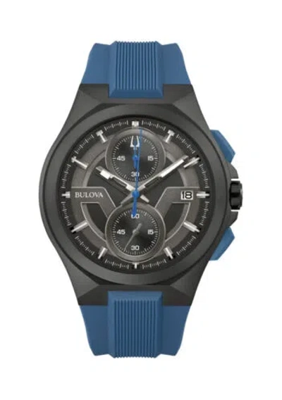 Pre-owned Bulova Maquina Men's Quartz Chronograph Calendar Black Blue Watch 46mm 98b380