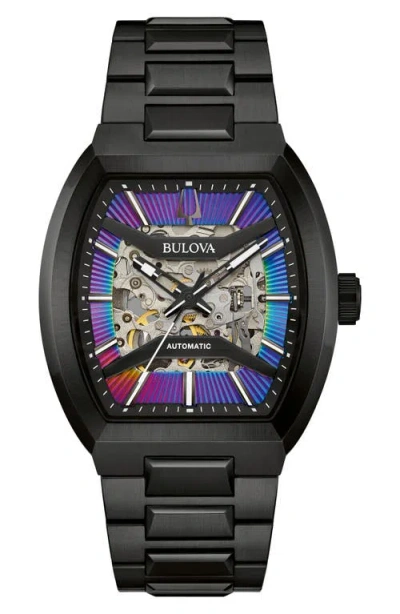 Bulova Maquina Rainbow Skeleton Dial Automatic Bracelet Watch, 40mm In Black