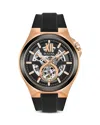 Bulova Maquina Mens Automatic Black Strap Watch 98a177 In Rose Gold/black