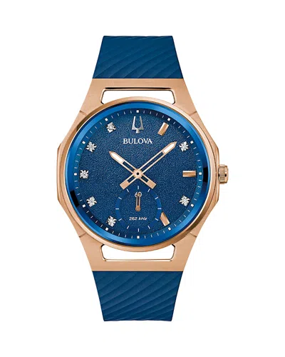 Bulova Women's Marc Anthony Curv Diamond Accent Blue Silicone Strap Watch 41mm In No Color