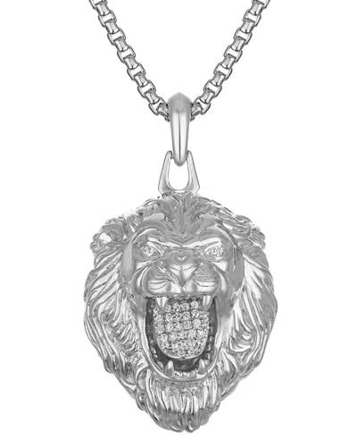 Bulova Marc Anthony Men's Diamond Lion Pendant Necklace (1/5 Ct. T.w.) In Sterling Silver-plate, 24" + 2" E In No Color