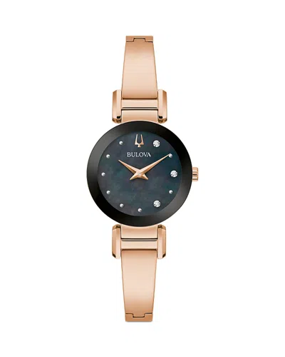 Bulova X Marc Anthony Women's Modern Diamond Accent Rose Gold-tone Stainless Steel Bangle Bracelet Watch 26