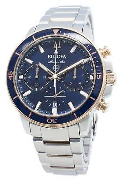 Pre-owned Bulova Marine Star 98b301 Chronograph Blue Dial Stainless Steel 200m Mens Watch
