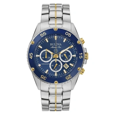 Pre-owned Bulova Marine Star 98b400 Chrono Stainless Steel Silver Blue Dial Men Watch