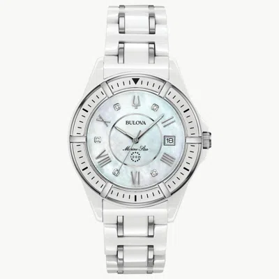 Pre-owned Bulova Marine Star 98p172 37mm White Women's Watch