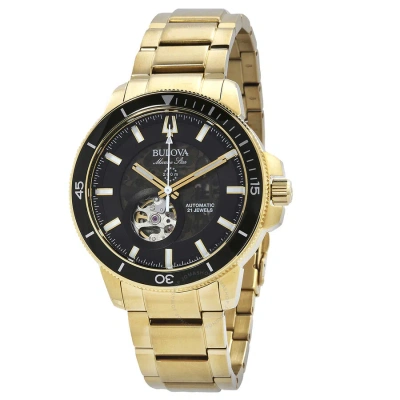 Bulova Marine Star Automatic Black Dial Men's Watch 97a174 In Gold