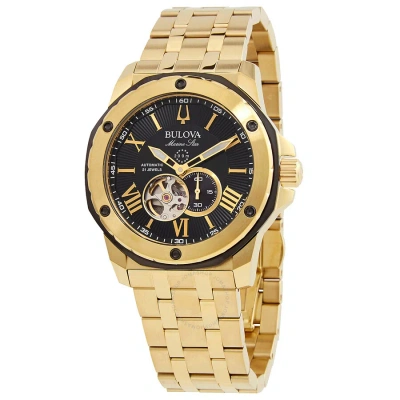 Bulova Marine Star Automatic Black Dial Men's Watch 98a273 In Black / Gold Tone