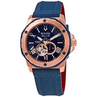 Bulova Marine Star Automatic Blue Dial Men's Watch 98a227 In Blue / Gold Tone / Rose / Rose Gold Tone