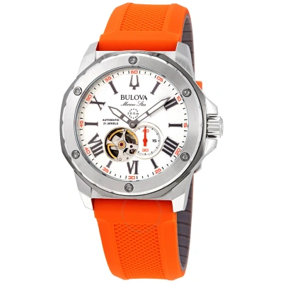 Bulova Marine Star Automatic Silver Dial Men's Watch 98a226 In Orange