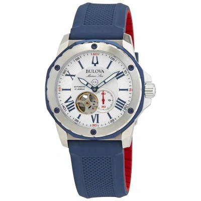 Bulova Marine Star Automatic Silver White Dial Men's Watch 98a225 In Blue