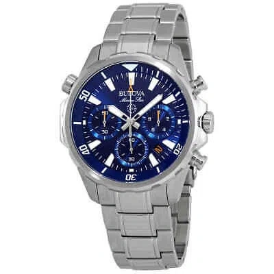 Pre-owned Bulova Marine Star Chronograph Blue Dial Men's Watch 96b256