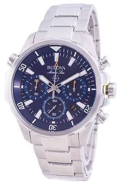 Pre-owned Bulova Marine Star Chronograph Blue Dial Stainless Steel 96b256 100m Mens Watch