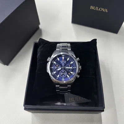 Pre-owned Bulova Marine Star Chronograph Blue Dial Stainless Steel Men's Watch 96b256
