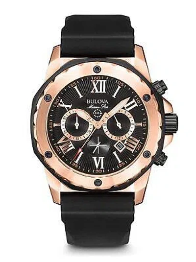 Pre-owned Bulova Marine Star Chronograph Men's Stainless Steel Watch - 98b104 In Rose Gold/black Strap