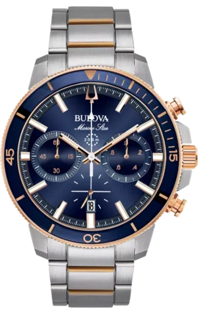 Pre-owned Bulova Marine Star Chronograph Mensblue Dial Watch 98b301