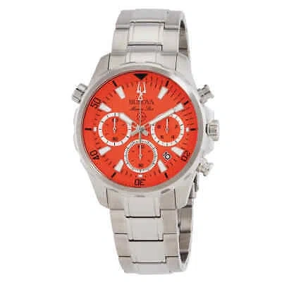 Pre-owned Bulova Marine Star Chronograph Quartz Orange Dial Men's Watch 96b395