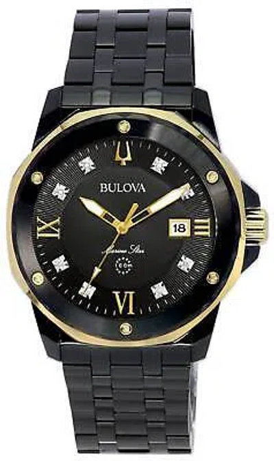 Pre-owned Bulova Marine Star Diamond Accents Black Dial Date Quartz 98d176 100m Mens Watch