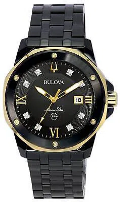 Pre-owned Bulova Marine Star Diamond Accents Black Dial Quartz 98d176 100m Men's Watch