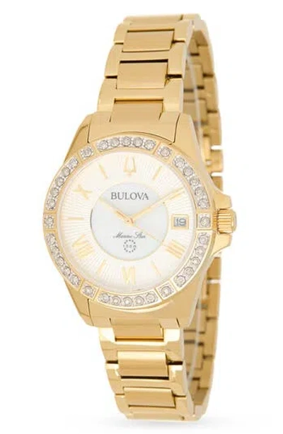 Bulova Marine Star Diamond Bracelet Watch, 32mm In Gold